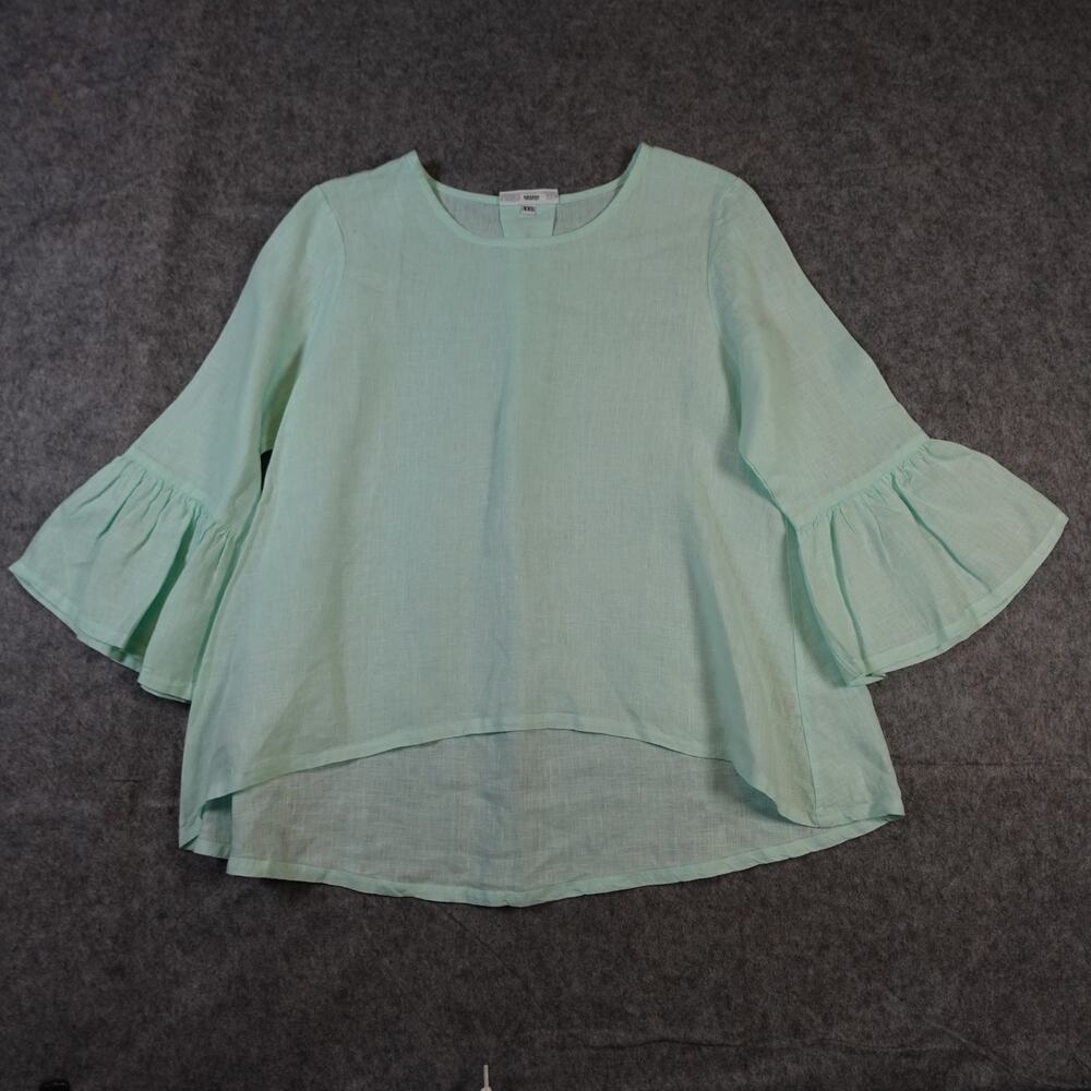 Bryn Walker Top Womens XXS Linen Bell Sleeve Crew Neck Boxy Lagenlook Mint Green